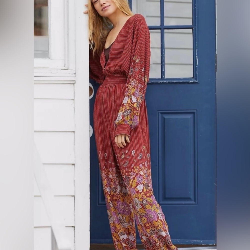 Anthropologie Red/Floral Jumpsuit